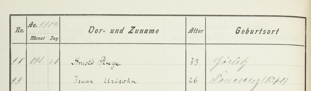 Запись И.С. Урысона в «матрикуле» (списке зачисленных) Гейдельбергского университета. 1904